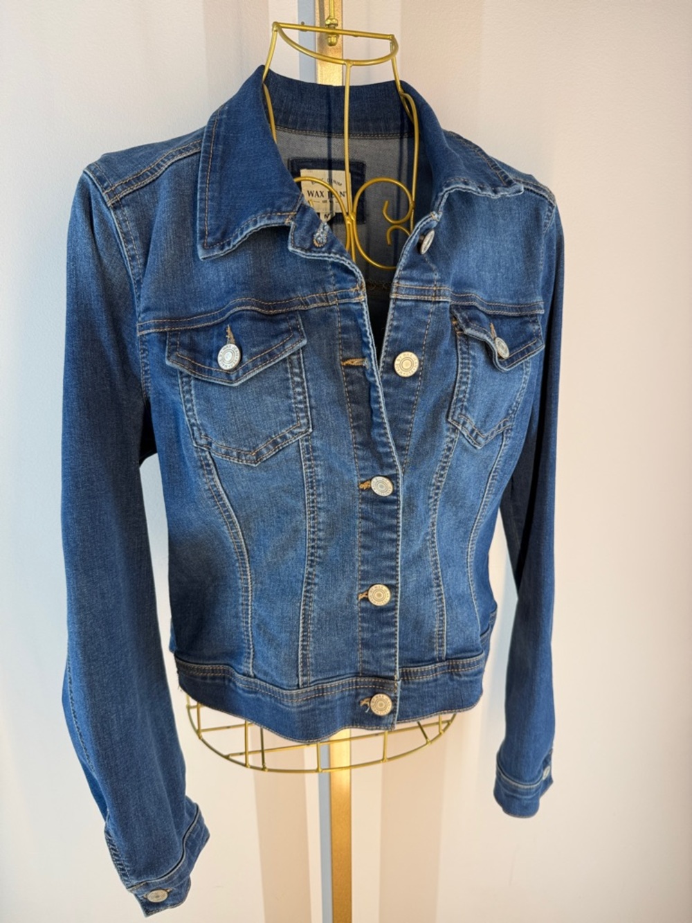 Wax Jean Classic Cotton Blend Denim Jacket - Medium - Medium Blue